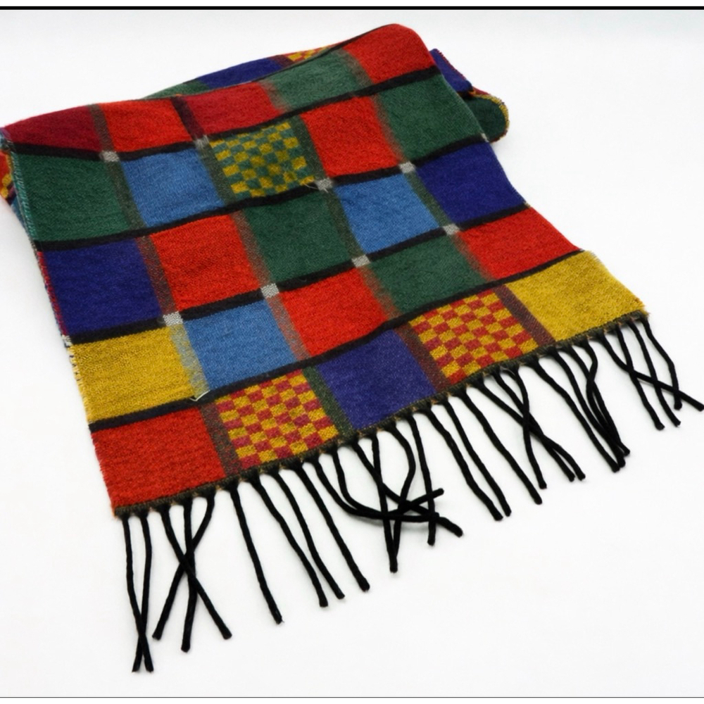 V. Fraas Cashmink Fringed Plaid Scarf – Multicolor